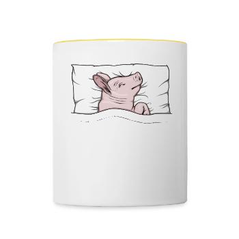 Offizielles Schlafshirt Schwein Schlafanzug Ferkel - Tasse zweifarbig - Weiß/Gelb - Vorne