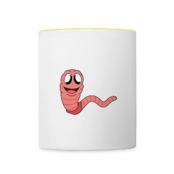 Mignon ver drôle vers de terre vers de terre - Mug contrasté - blanc/jaune - Devant