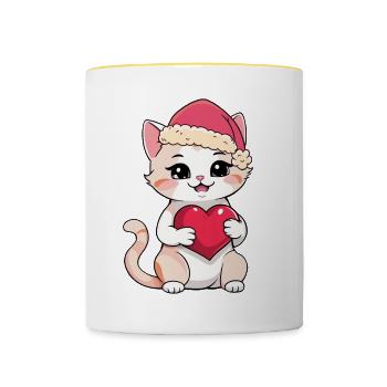 Weihnachten Christmas Xmas Katze Katzen - Tasse zweifarbig - Weiß/Gelb - Vorne