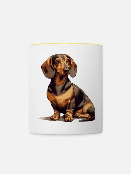 Sitzender Dackel - Tasse zweifarbig - Weiß/Gelb