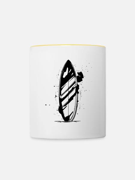 Surfbrett Zeichnung - Tasse zweifarbig - Weiß/Gelb