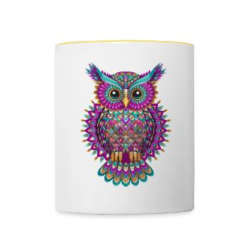 Streetart Eule für eine Street Art Fans Künstler - Tasse zweifarbig - Weiß/Gelb - Vorne