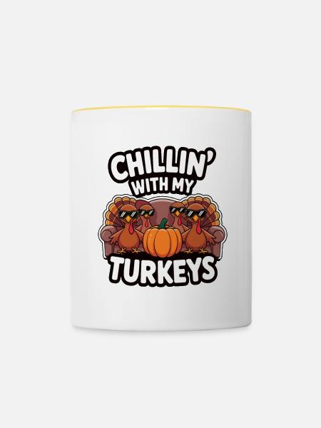 Lustiger Thanksgiving Truthahn - Tasse zweifarbig - Weiß/Gelb