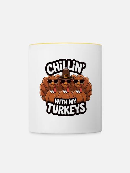 Lustiger Thanksgiving Truthahn - Tasse zweifarbig - Weiß/Gelb