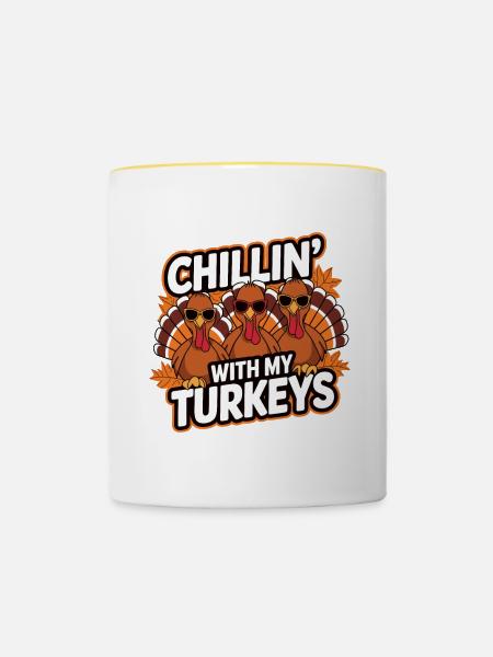 Lustiger Thanksgiving Truthahn - Tasse zweifarbig - Weiß/Gelb