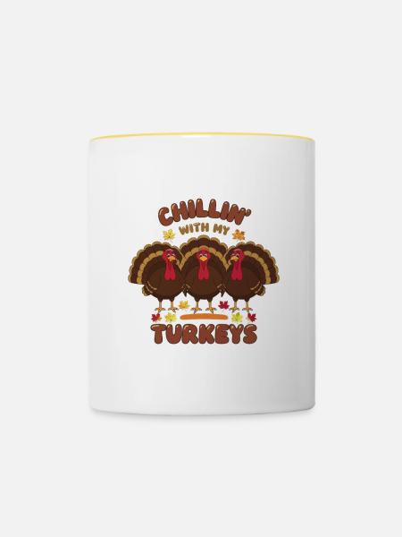 Lustiger Thanksgiving Truthahn - Tasse zweifarbig - Weiß/Gelb