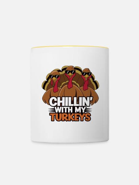 Lustiger Thanksgiving Truthahn - Tasse zweifarbig - Weiß/Gelb