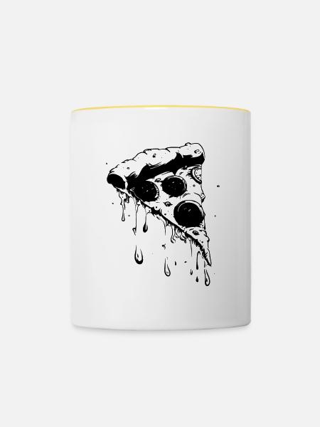 Pizza Stück Zeichnung - Tasse zweifarbig - Weiß/Gelb
