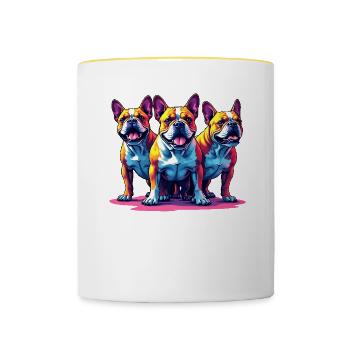 Bulldoggen Für Hundebesitzer, Farbenfrohe Hunde - Tasse zweifarbig - Weiß/Gelb - Vorne