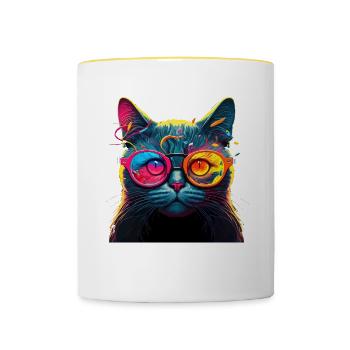 Chat pour les propriétaires de chats, Cat Digital Art - Mug contrasté - blanc/jaune - Devant