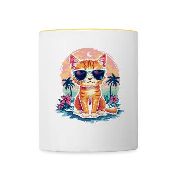 Cat for Cat Owners, Colorful Cat - Contrasting Mug - white/yellow - Front