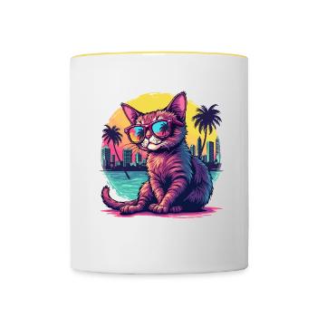 Cat for Cat Owners, Colorful Cat - Contrasting Mug - white/yellow - Front
