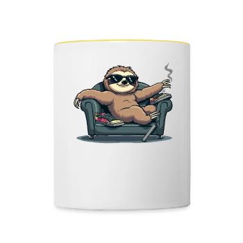 Faultier Mit Sonnenbrille - Tasse zweifarbig - Weiß/Gelb - Vorne