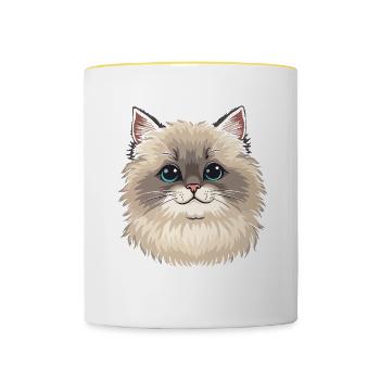 Ragdoll Katze - Tasse zweifarbig - Weiß/Gelb - Vorne