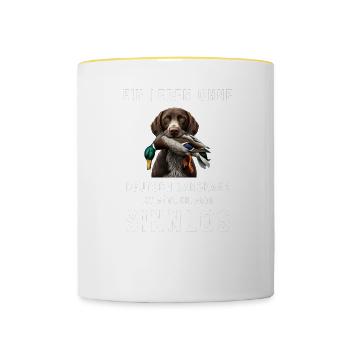 Deutsch Langhaar I Jagdhund Vorstehhund Motiv für - Tasse zweifarbig - Weiß/Gelb - Vorne