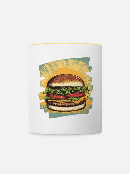 Burger Retro - Tasse zweifarbig - Weiß/Gelb