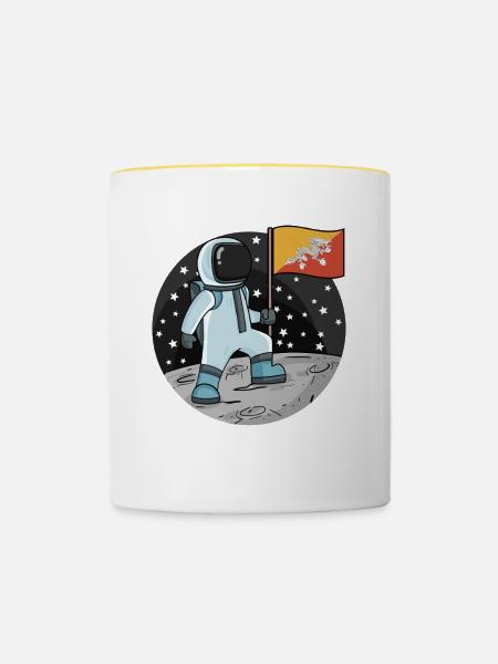 Astronaut Fahne Bhutan - Tasse zweifarbig - Weiß/Gelb