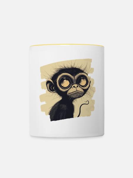 Affe - Tasse zweifarbig - Weiß/Gelb
