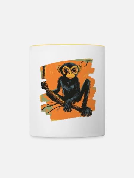 Spinnenaffe Retro - Tasse zweifarbig - Weiß/Gelb
