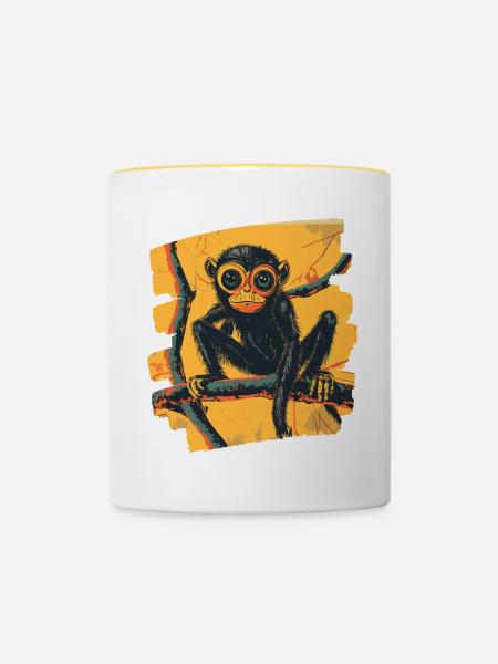 Spinnenaffe Retro - Tasse zweifarbig - Weiß/Gelb