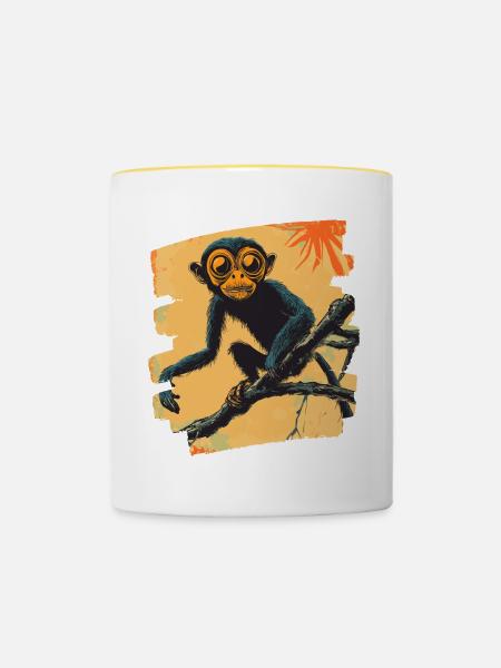 Affe - Tasse zweifarbig - Weiß/Gelb