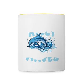 Dolphin-ately Making Waves - Tasse zweifarbig - Weiß/Gelb - Vorne