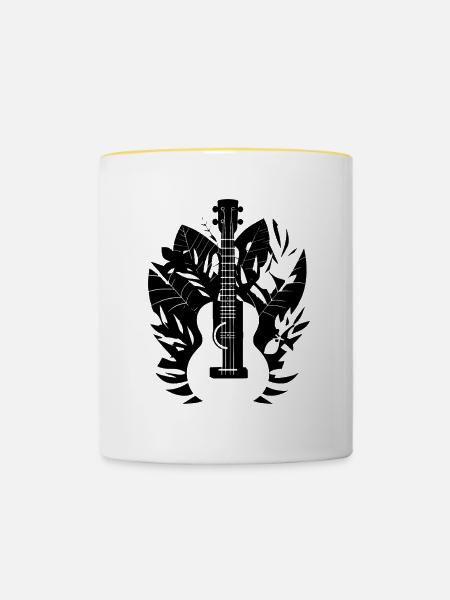 Lustige Ukulele - Tasse zweifarbig - Weiß/Gelb