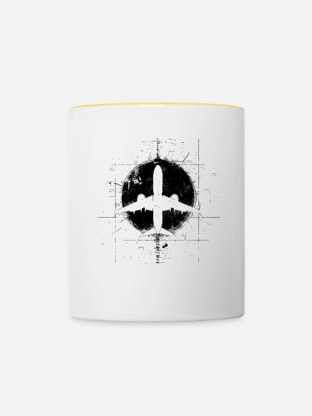 Flugzeug Zeichnung - Tasse zweifarbig - Weiß/Gelb