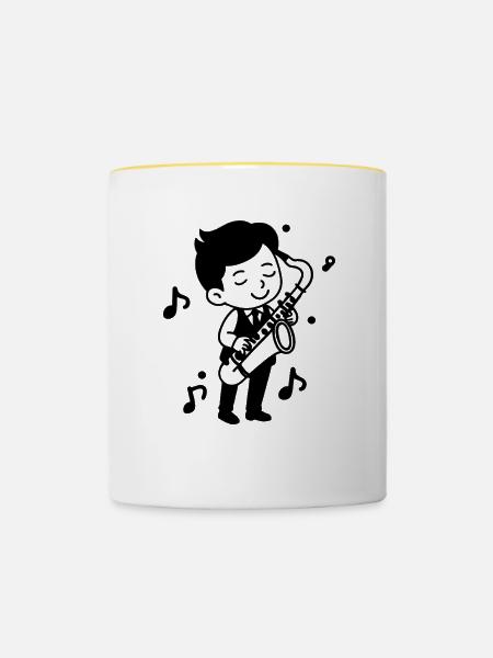Saxophonist Kind Zeichnung - Tasse zweifarbig - Weiß/Gelb