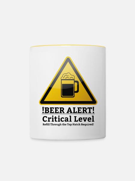 Bier Alarm! Warnzeichen englisch - Tasse zweifarbig - Weiß/Gelb