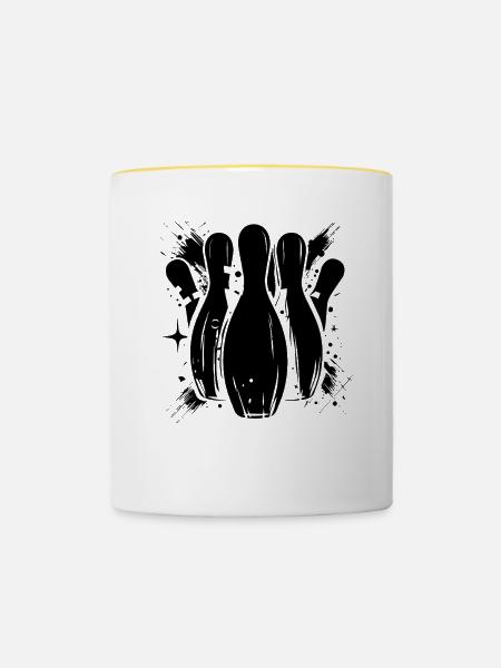 Bowling Zeichnung - Tasse zweifarbig - Weiß/Gelb