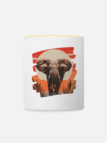 Elefant Retro - Tasse zweifarbig - Weiß/Gelb
