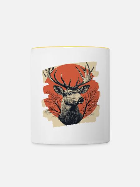 Hirsch mit Geweih - Tasse zweifarbig - Weiß/Gelb