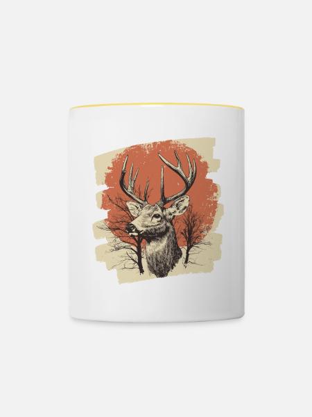 Hirsch mit Geweih - Tasse zweifarbig - Weiß/Gelb