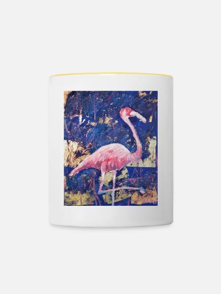 Expressionist Flamingo Artwork - Tasse zweifarbig - Weiß/Gelb