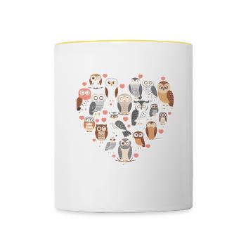 Hibou mignon avec coeur pour les amateurs de hiboux - Mug contrasté - blanc/jaune - Devant