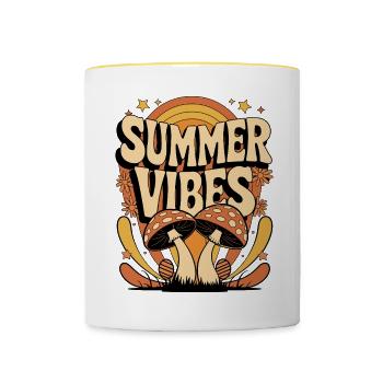Summer Vibes Retro Mushroom Hippie Festival Summer - Contrasting Mug - white/yellow - Front