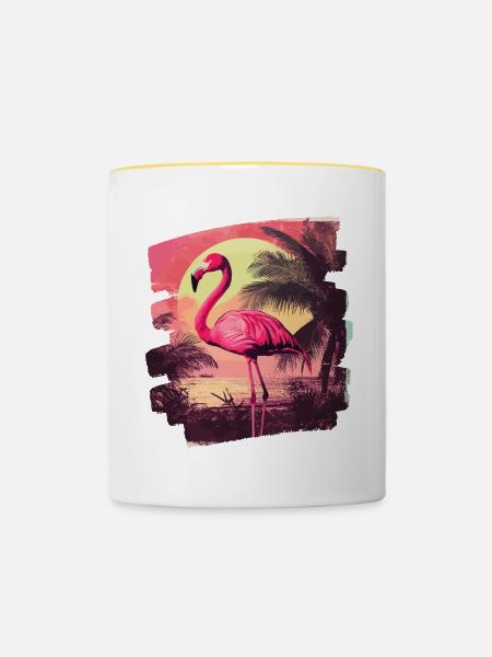 Flamingo - Tasse zweifarbig - Weiß/Gelb