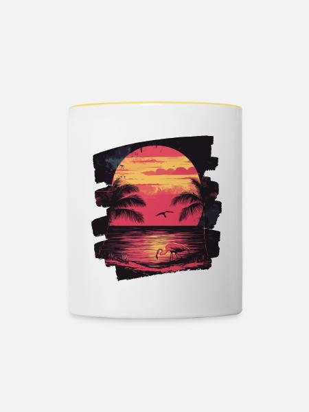 Flamingo - Tasse zweifarbig - Weiß/Gelb