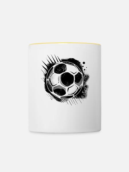 Fußball - Tasse zweifarbig - Weiß/Gelb