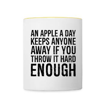 an apple a day keeps anyone away if you throw hard - Tasse zweifarbig - Weiß/Gelb - Vorne