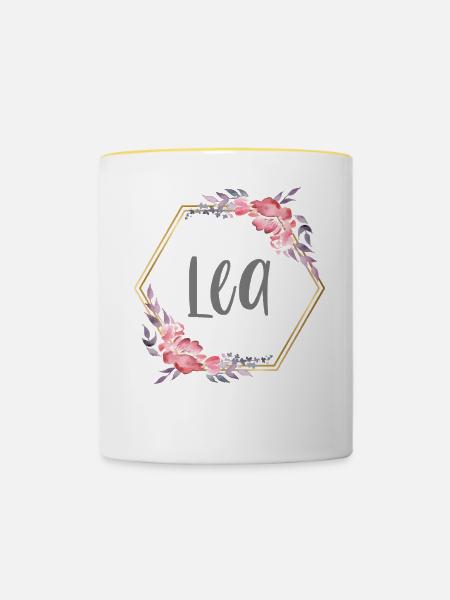 Lea Mädchen Name personalisiertes Geschenk - Tasse zweifarbig - Weiß/Gelb