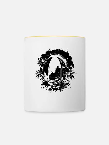 Surfbrett Zeichnung - Tasse zweifarbig - Weiß/Gelb