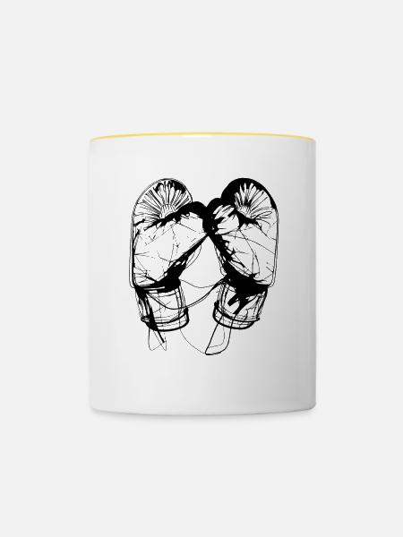 Boxhandschuhe Zeichnung - Tasse zweifarbig - Weiß/Gelb