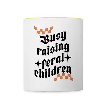 Busy Raising Feral Children, Funny Mom - Contrasting Mug - white/yellow - Front