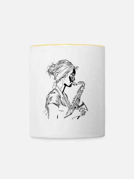 Saxophonistin - Tasse zweifarbig - Weiß/Gelb