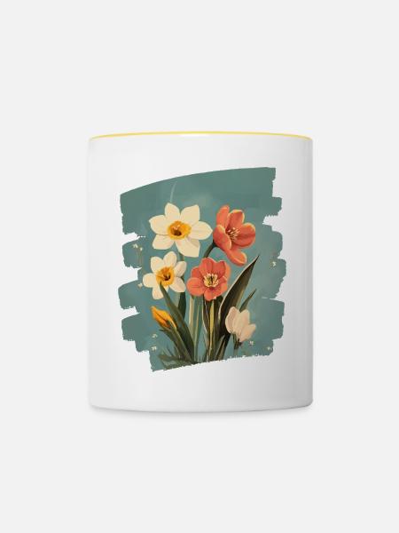 Frühling Frühlingsanfang Blume Blumen - Tasse zweifarbig - Weiß/Gelb