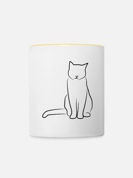 Katze Zeichnung - Tasse zweifarbig - Weiß/Gelb