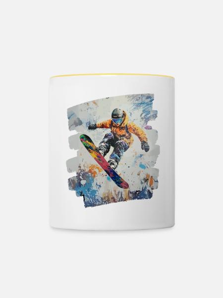 Snowboarder Pulverschnee - Tasse zweifarbig - Weiß/Gelb