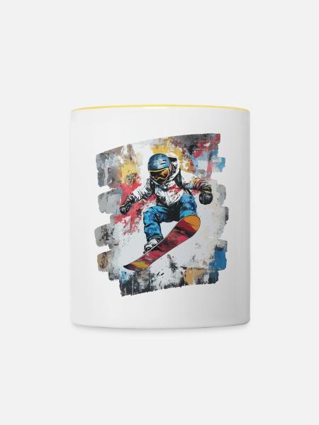 Snowboarder Pulverschnee - Tasse zweifarbig - Weiß/Gelb